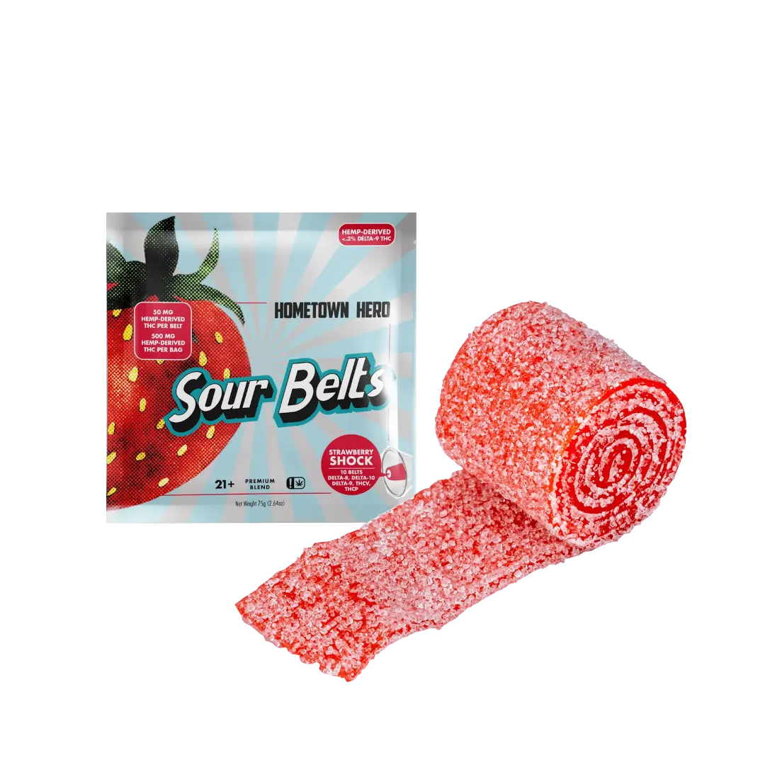 Sour Belt Strawberry Shock 50 mg Delta 8,9,10,THC,THCV and THCP (10ct Bag)